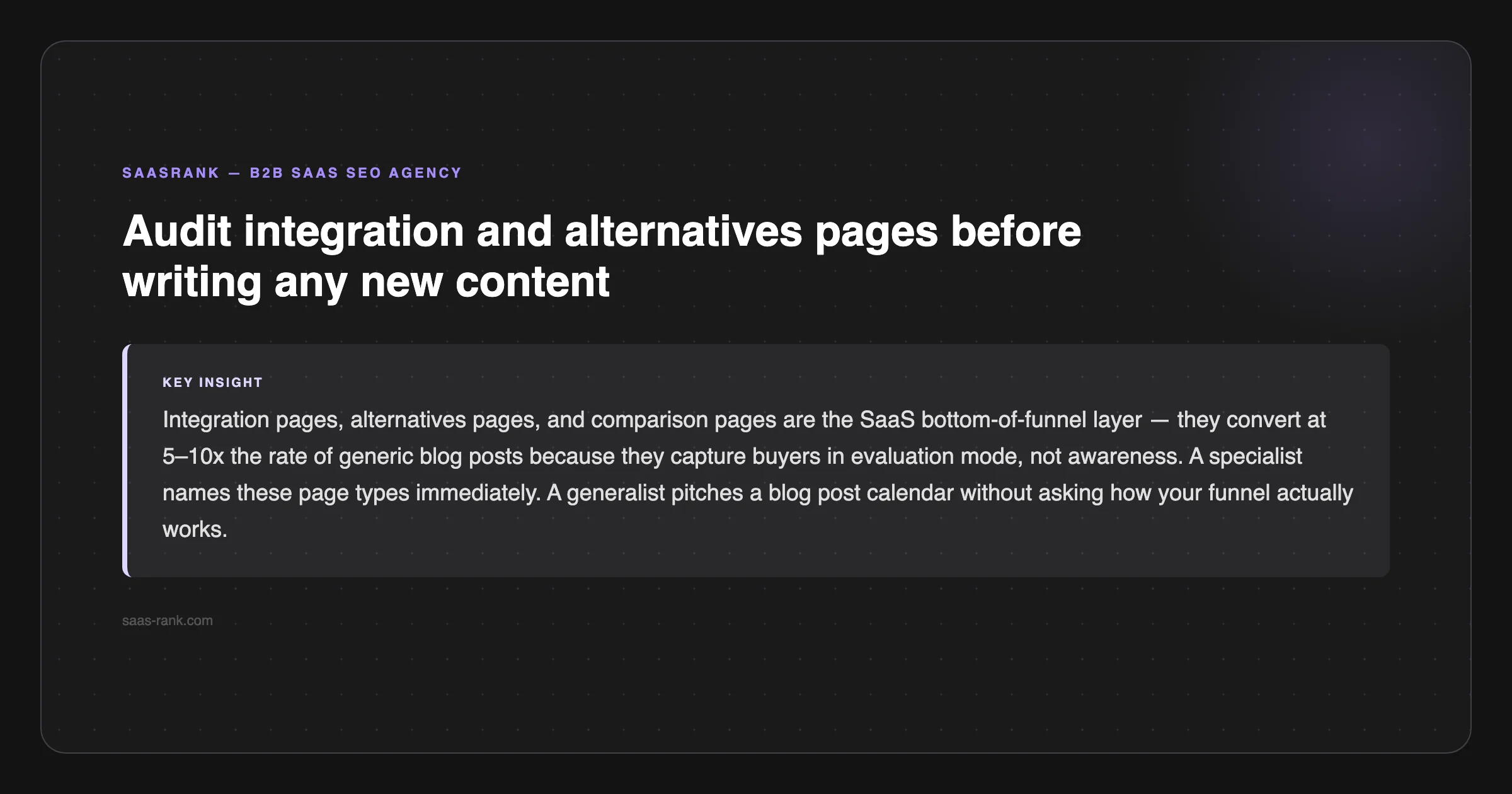 SaaSRank tip: Audit integration and alternatives pages before writing any new content — saas-rank.com